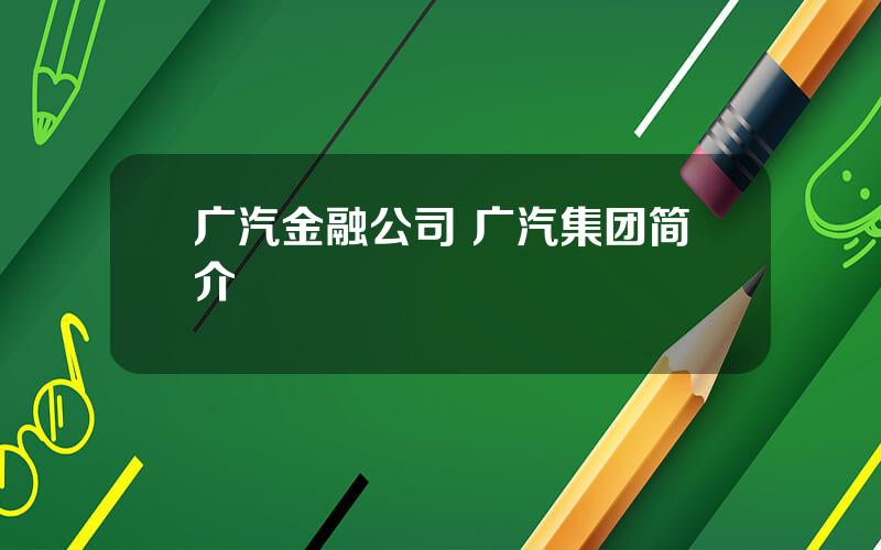 广汽金融公司 广汽集团简介
